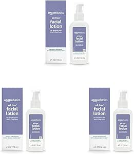 Amazon Basics Oil-free Facial Moisturizer for Sensitive Skin, Fragrance Free, 4 Fluid Ounce (Previously Solimo) (Pack of 3)