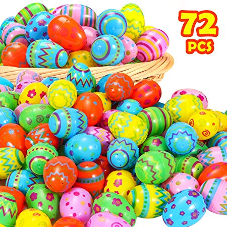 YEAHBEER 72 Pcs Plastic Printed Bright Easter Eggs-Colorful Printed Eggs Easter Hunt, Basket Stuffers Fillers,Filling Treats and Party Favor