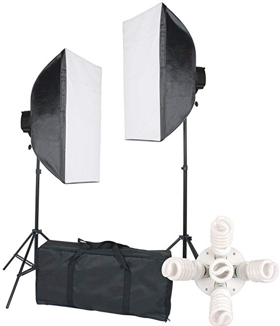 StudioFX 2000 WATT Digital Photography Continuous Softbox Lighting Studio Portrait Kit - 2 Light Stands, 2 Softboxes, 10 Bulbs