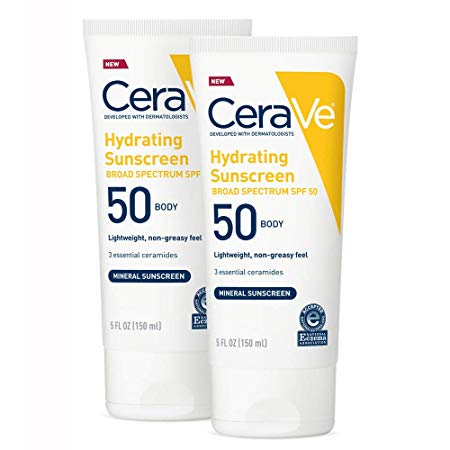 CeraVe Sunscreen Body SPF 50 | 5 oz 2 Pack| Hydrating 100% Mineral Sunscreen | Fragrance Free