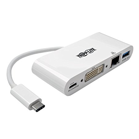 Tripp Lite U444-06N-DGU-C USB-C-Dvi External Video Adapter with USB-A Hub, USB-C PD Charging Port & Gigabit Ethernet Port (GbE)