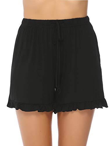 Hawiton Ladies Short Bottoms Stripe Shorts Lounge with Drawstring/Pockects Pure Cotton Sleep Pajamas Shorts for Women
