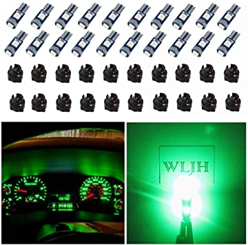 WLJH 74 Led Bulb Dash Lights Super Bright T5 2721 37 86 286 Wedge PC74 Twist Socket Automotive Instrument Panel Gauge Light Kits Cluster Shift Indicator Interior Bulbs Green Pack of 20