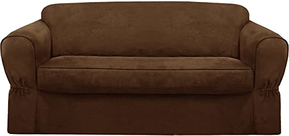 MAYTEX Piped Suede 2-Piece Sofa Furniture Cover/Slipcover, Brown