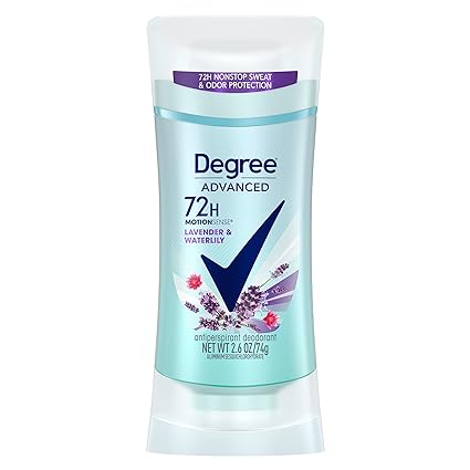Degree Advanced Antiperspirant Deodorant Lavender & Waterlily 72-Hour Sweat & Odor Protection Antiperspirant for Women with MotionSense Technology 2.6 oz
