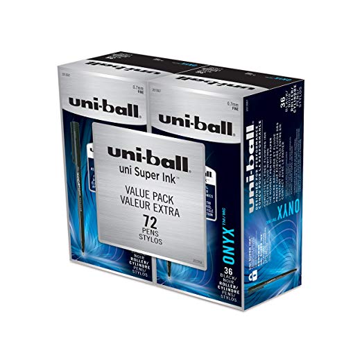 uni-ball ONYX Rollerball Pen, Fine Point (0.7mm), Black, 72 Count