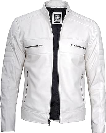 fjackets Cafe Racer Leather Jacket Men - Real Lambskin Leather Biker Motorcycle Jackets For Mens