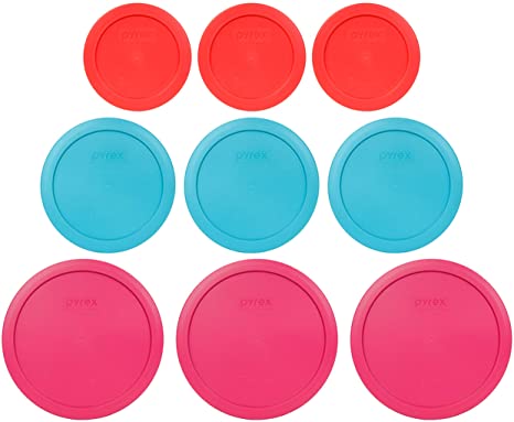 Pyrex (3) 7402-PC 6/7 Cup Fuchsia (3) 7201-PC 4 Cup Surf Blue (3) 7200-PC 2 Cup Red Replacement Food Storage Lids