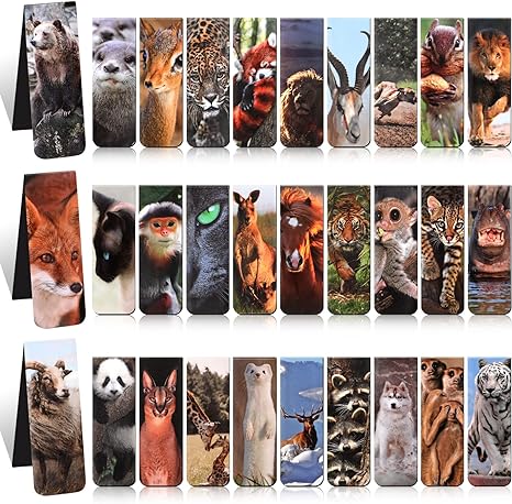 30 Pieces Cute Wild Animal Bookmarks for Book Lovers, Magnetic Bookmarks for Boys Girls Magnet Page Clip Marker Multiple Patterns for Kids Students Reading School Library Supplies