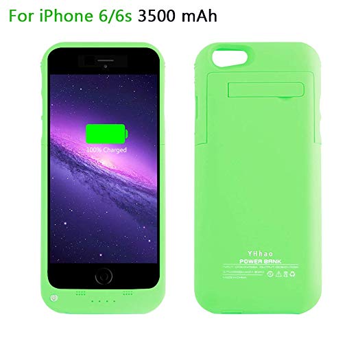 YHhao 3500mAh Charger Case for iPhone 6 / 6s Slim Extended Battery Case Portable Cell Phone Battery Charger Back up Power Bank Rechargeable Charger Case with Stand 4.7" for iPhone 6/6s - Green12