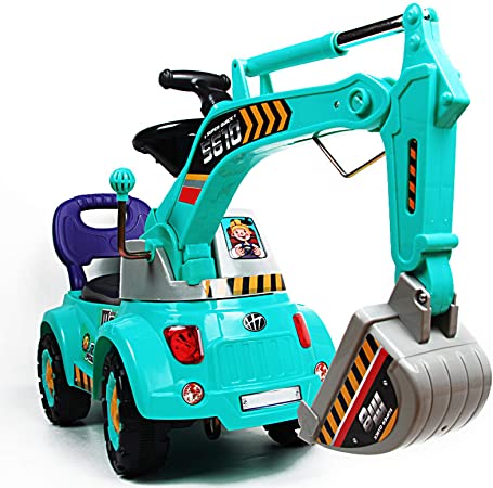 POCO DIVO Blue Digger Scooter, Ride-on Excavator, Pulling cart, Pretend Play Construction Truck