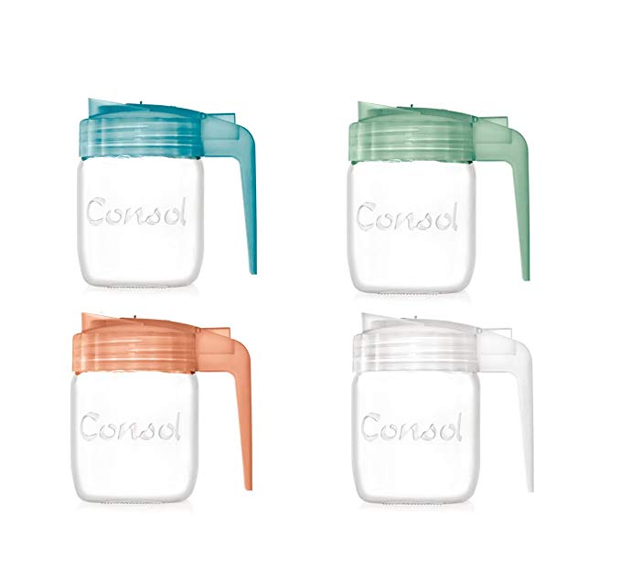 Consol Classic Glass Preserve Mason Jar Fitted With An Easy Pouring Non Drip Angled Spout & BPA-Free Lid Converts it Into A Versatile Jug – By (16oz, Multipack)