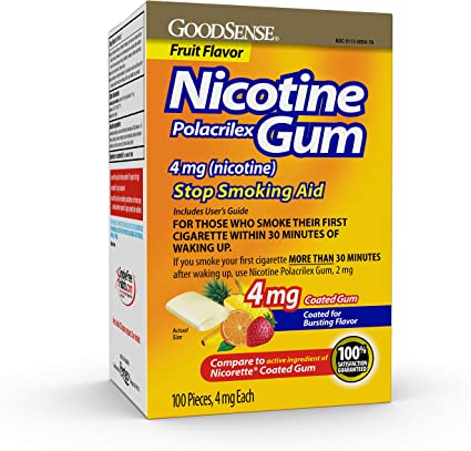 GoodSense Nicotine Polacrilex Coated Gum 4 mg (Nicotine), Fruit Flavor, Stop Smoking Aid; Quit Smoking with Nicotine Gum, 100 Count