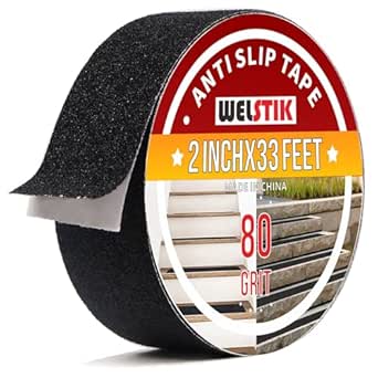 WELSTIK Anti Slip Grip Tape 2 Inch - Heavy Duty Non Skid Tape High Traction 80 Grit Non Slip for Waterproof Stairs Non Skid Treads, Indoor, Outdoor (Black, 2" X 33')