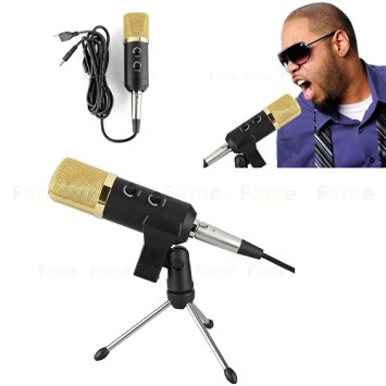 USB Condenser Microphone, FOME Pro Professional Condenser Vocal Recording Microphone BM-100FL with Mic Shock Mount Anti-wind Foam Cap For Radio Broadcasting Studio Voice-over Sound Studio Recording