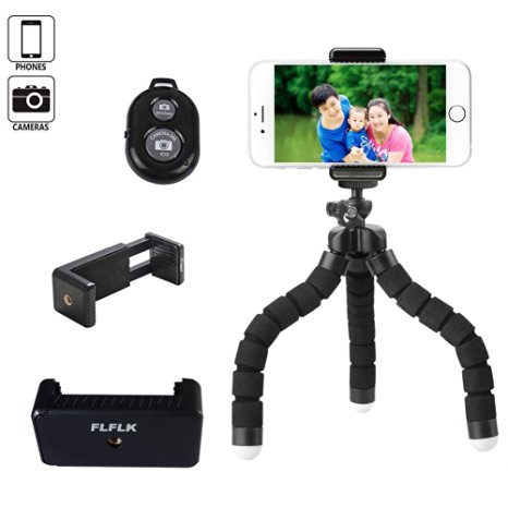 FLFLK Flexible Octopus iPhone Tripod Stand Holder with Remote for Smart Phone Digital Camera (Black)