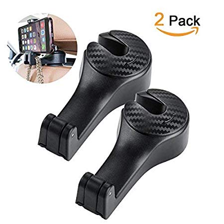2 PCS Car Back Seat Hook, [2 in 1] esLife Universal Car Headrest Phone Mount and Vehicle Back Seat Hook for Shopping Bag, Purse, Clothing, Grocery, Handbags, Grocery Bag (Black)