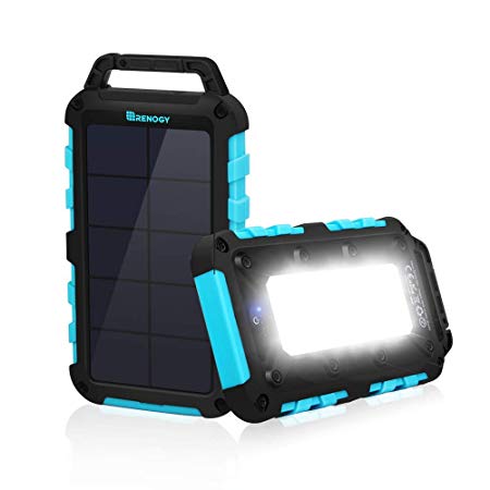 Renogy Solar Phone Charger Power Bank 10000mAh Upgrade Version, 5v Solar Panel Charger, Waterproof Portable Battery Charger with Dual USB Ports and Outdoor LED Flashlight for iPhone,iPad,Samsung, etc