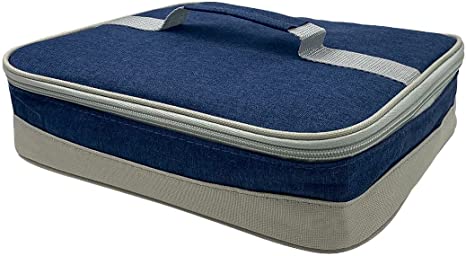 Inroserm Reusable Flat Lunch Bag with Aluminium Foil and Handle, Insulated Lunch Bag for Women, Men, kids (Denim Blue)