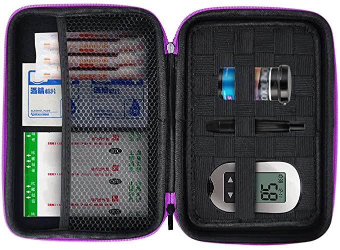 Eva Hard Sell Protective Bag Travel Organizer Case for Diabetic Supplies Testing Kit, Blood Glucose Monitoring Systems, Test Strips, Syringes, Insulin, Electronic Accessories, Nikon Camera (Purple)