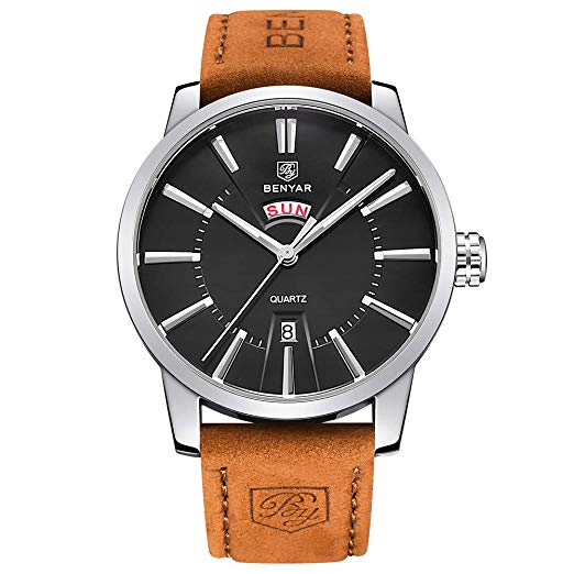 BENYAR Classic Fashion Elegant Watch Casual Sport Leather Band Wrist Mens Watches.