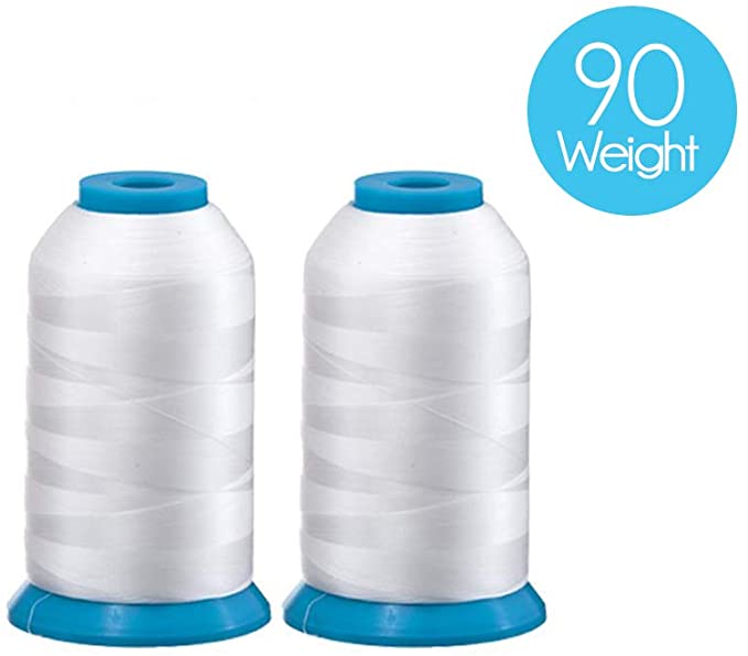 Set of 2 Huge White Spools Bobbin Thread for Embroidery Machine and Sewing Machine - 5500 Yards Each - Polyester -Embroidex 90 Weight