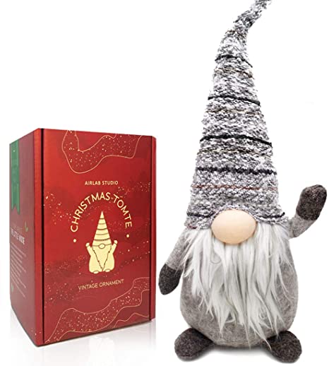 Airlab Handmade Swedish Gnome Tomte 19 Inches, Christmas Santa Home Decoration, Plush Elf Toy, Winter Table Ornament, Holiday Presents, Grey