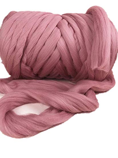 HomeModa Studio Non-Mulesed Chunky Wool Yarn Big Chunky Yarn Massive Yarn Extreme Arm Knitting Giant Chunky Knit Blankets Throws Grey White (2kg/100M/4.4 lb, Hot Pink)