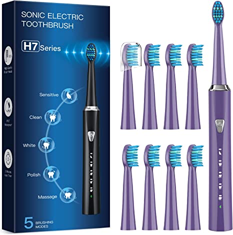 Sonic Electric Toothbrushes for Adults with 8 Heads - Electric Toothbrush for Adults and Children, 5 Modes and IPX7 Waterproof, Ultrasonic Electric Toothbrushes for Travel