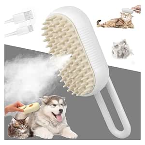 3in1 Pet Brush -2024 New 3in1 Steamy Pet Brush Dog Cat Steamy Brush Cat Dog Steam Brush for Shedding Pet Grooming Brush Spray Grooming Comb with Steam Dog Hair Cleaning Brush with Steam (White)