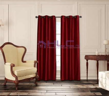 HLCME Faux Silk Thermal Blackout Wide-Width Window Curtain Grommet Top Panel - 84 Inch Long Burgundy