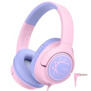 iClever Kids Headphones with Cord, 85dBA Safe Volume Wired Headphones for Kids, Stereo Sound Foldable Adjustable, 3.5mm Jack, Over Ear Kids Headphones for School/Boys/Girls/iPad/Tablet/Travel, Pink