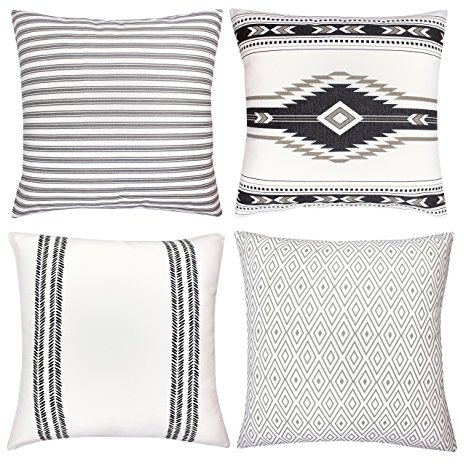Decorative Throw Pillow Covers For Couch, Sofa, or Bed Set Of 4 18 x 18 inch Modern Quality Design 100% Cotton Stripes Geometric "Sahara" by Woven Nook