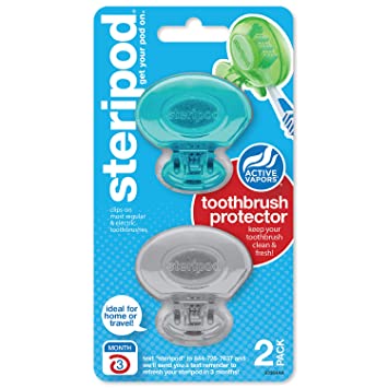 Steripod Clip-on Toothbrush Protector, Blue and Silver, 2 Count (510026543)