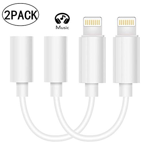 EcoPestuGo Lighting to 3.5mm Headphone Jack aux Cable Adapter Compatible with iPhone 7/7 Plus (2 Pack)(iOS 10.2,10.3)-White [Not compatible with iPhone X/8/8 Plus]