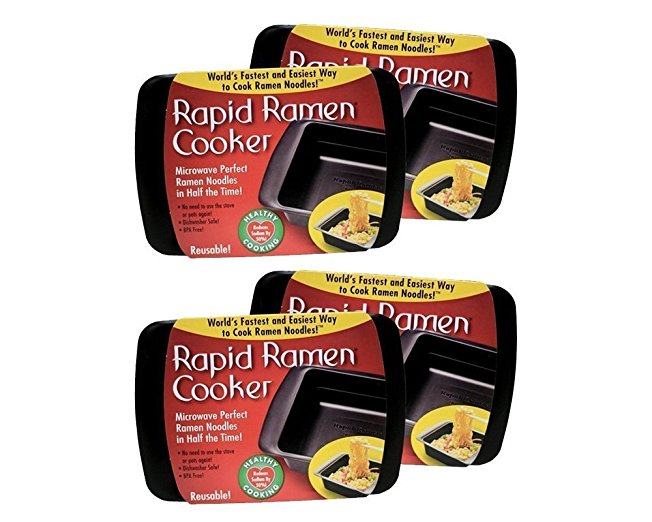 Rapid Ramen Cooker - Microwave Ramen in 3 Minutes - BPA Free and Dishwasher Safe (Four Black)