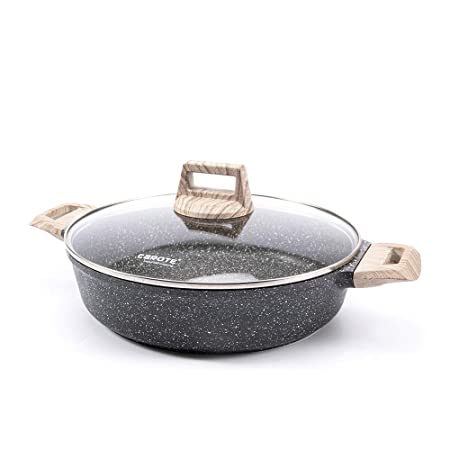 Carote 3.8 Liters/28cm Covered Braiser Kadhai Granite Coating from Switzerland, with Lid, All Stoves Compatible (Induction Ready)