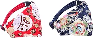 OHAYO Japanese Cat Bandana - 2 Pack | Bandana Collar Adjustable Japanese Style Kitten Premium Durable, Blue / Red