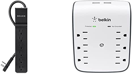 Belkin Power Strip Surge Protector with 6 AC Multiple Outlets & 6-Outlet USB Surge Protector, Wall Mount - Ideal for Mobile Devices, Personal Electronics, Small Appliances and More (900 Joules)