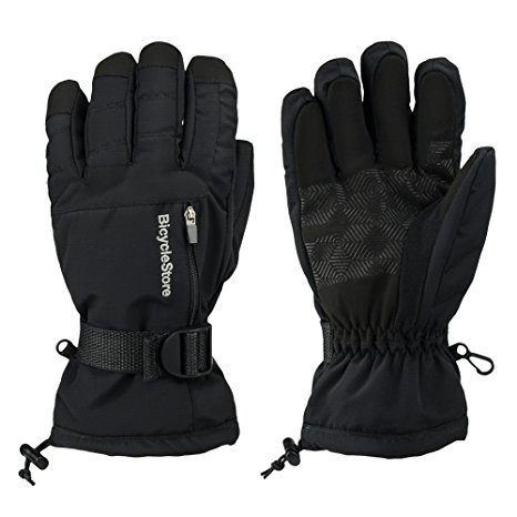 BicycleStore Men's Skiing Gloves Waterproof Windproof Thermal Warm Snow Snowboarding Snowmobile Gloves With Small Pocket Black