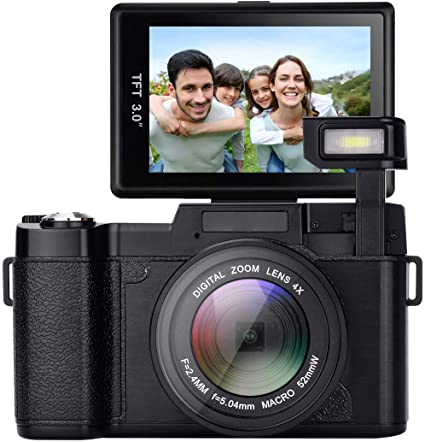 Digital Camera,Vlogging Camera 24MP YouTube Camera with 3.0 Inch 180 Degree Flip Screen Digital Zoom Camera with LED Fill Light