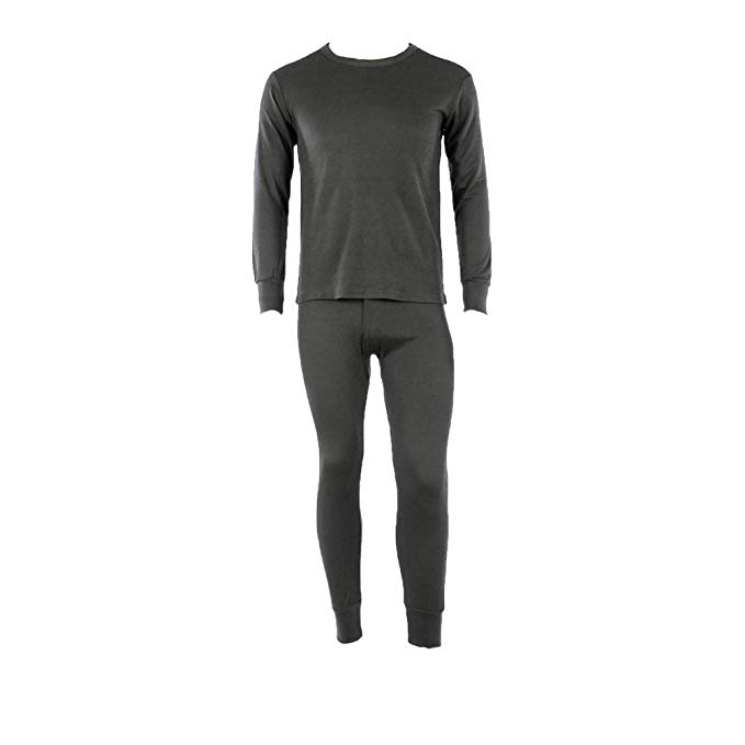 Men's 100% Cotton Long Johns Thermal Underwear Two Pieces Set-Large-Dark Gray