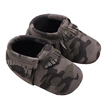 Sunward Baby Camouflage Tassel Soft Sole Anti-slip Leather Shoes Infant Moccasin (11CM（Suggest 3-6 months), Gray)