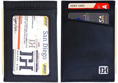 Men's Slim Leather Wallet - Minimalist Front Pocket Wallets For Men - ID Window, Gift Box