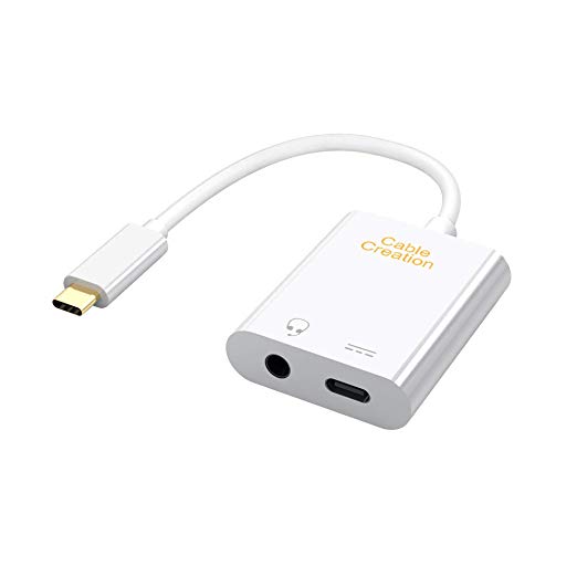 CableCreation 2 in 1 Type C (USB-C) to 3.5mm Headphone Audio Adapter with USB C Female Charging Port, Compatible with MacBook Pro, Pixel 3 3XL, Samsung S9, Note 9, LG G5 etc, White