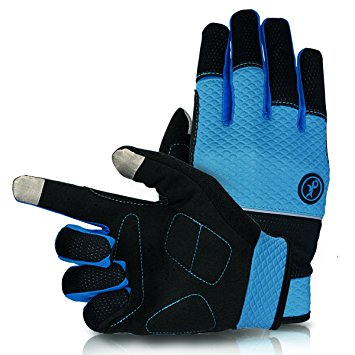 KUPEERS Cycling Gloves Touch Screen Cycling Gloves Road Racing Bicycle Gloves Windproof Cycling Gel Pad Riding Gloves Velcro Design Unisex Cycling Gloves(Black&Blue)