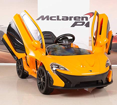 BIG TOYS DIRECT McLaren P1 Kids 12V Battery Operated Ride On Car with Remote Control, Leather Seat - Orange