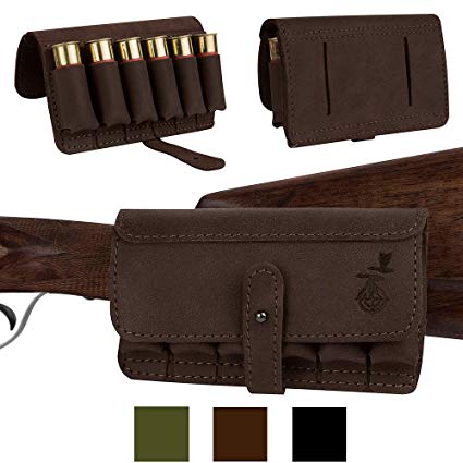 BronzeDog Leather Cartridge Holder, Handmade Hunting Ammo Pouch Rifle Shell Holder, Leather Ammo Bag 12Ga Shotgun Shell Belt Carrier Case