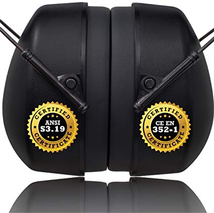 ClearArmor Safety Ear Muffs Hearing Protection - 31.5 dB SNR Noise Reduction - Comfortable Earmuffs That Work for Shooting, Gun Range, Mowing