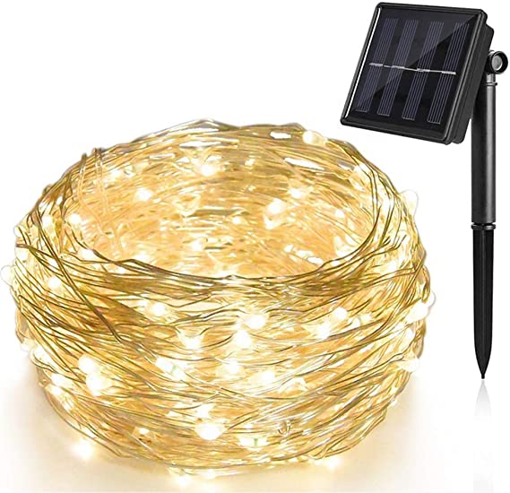 Zhuohao Solar Powered String Lights 100 LED 33.4FT 8 Modes Fairy Wire Lights Outdoor Waterproof Decorative String Lights for Garden, Christmas, Wedding, Party, Patio, Home Decoration, Warm White